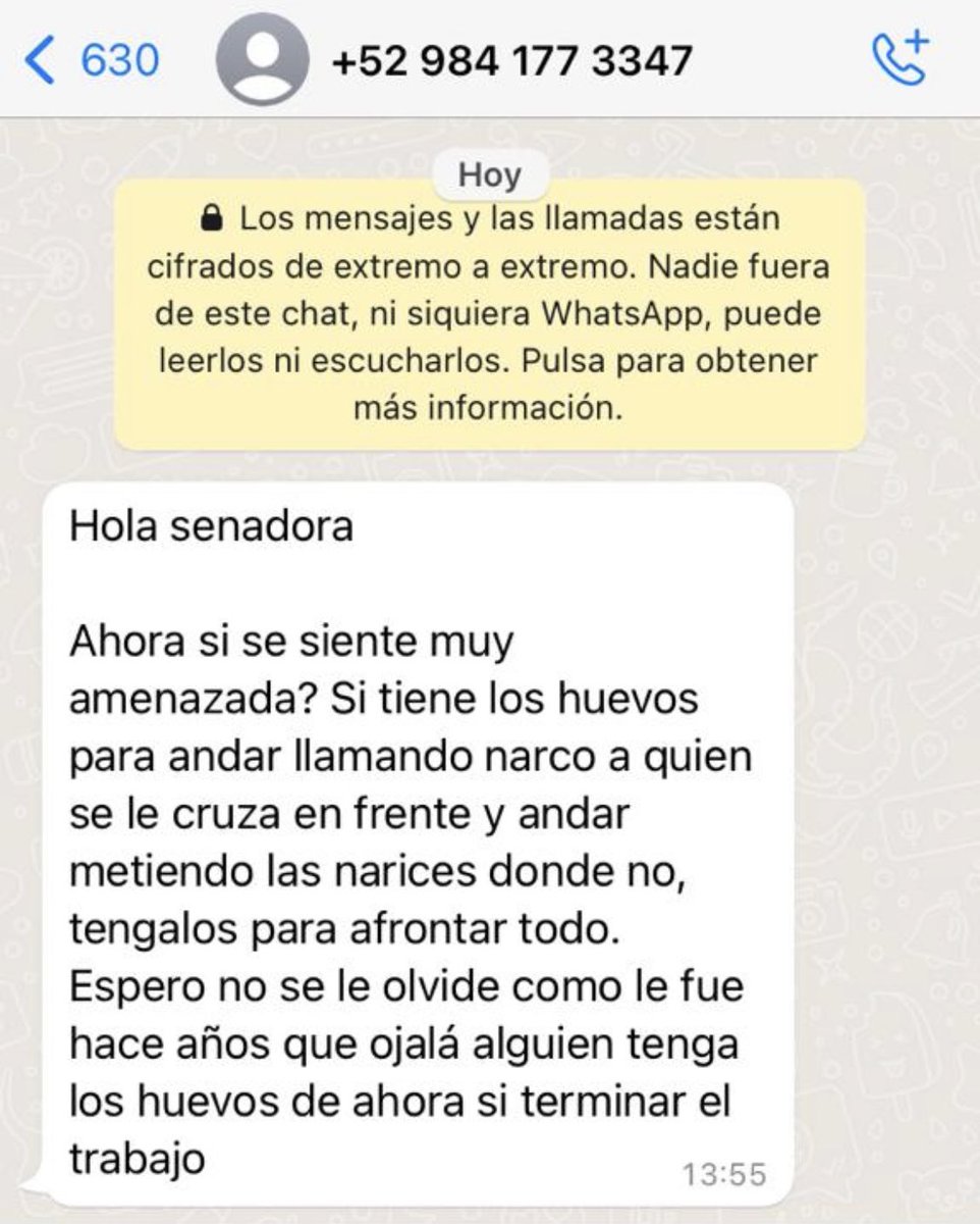 LillyTellez's tweet photo. Hoy me amenazan en el celular de mi asistente.
Hace tres meses y medio presenté denuncia por amenazas también, y la @FGR lleva tres meses y medio investigando. 
Mientras más exhibo la corrupción del gobierno, más intentan intimidarme y me niegan protección. 
Cobardes de morena. https://t.co/0vaheyXl7U