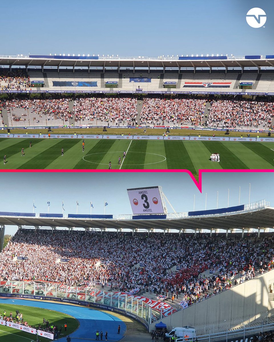 TNTSportsBR's tweet photo. Mesmo com estádio bastante vazio, a torcida do São Paulo fez sua parte e lotou um dos gols e boa parte do setor central! 🔴⚪⚫ E aí, vai vir a virada do Tricolor na segunda etapa? #SulAmericana2022 https://t.co/xMGT2OYWnz