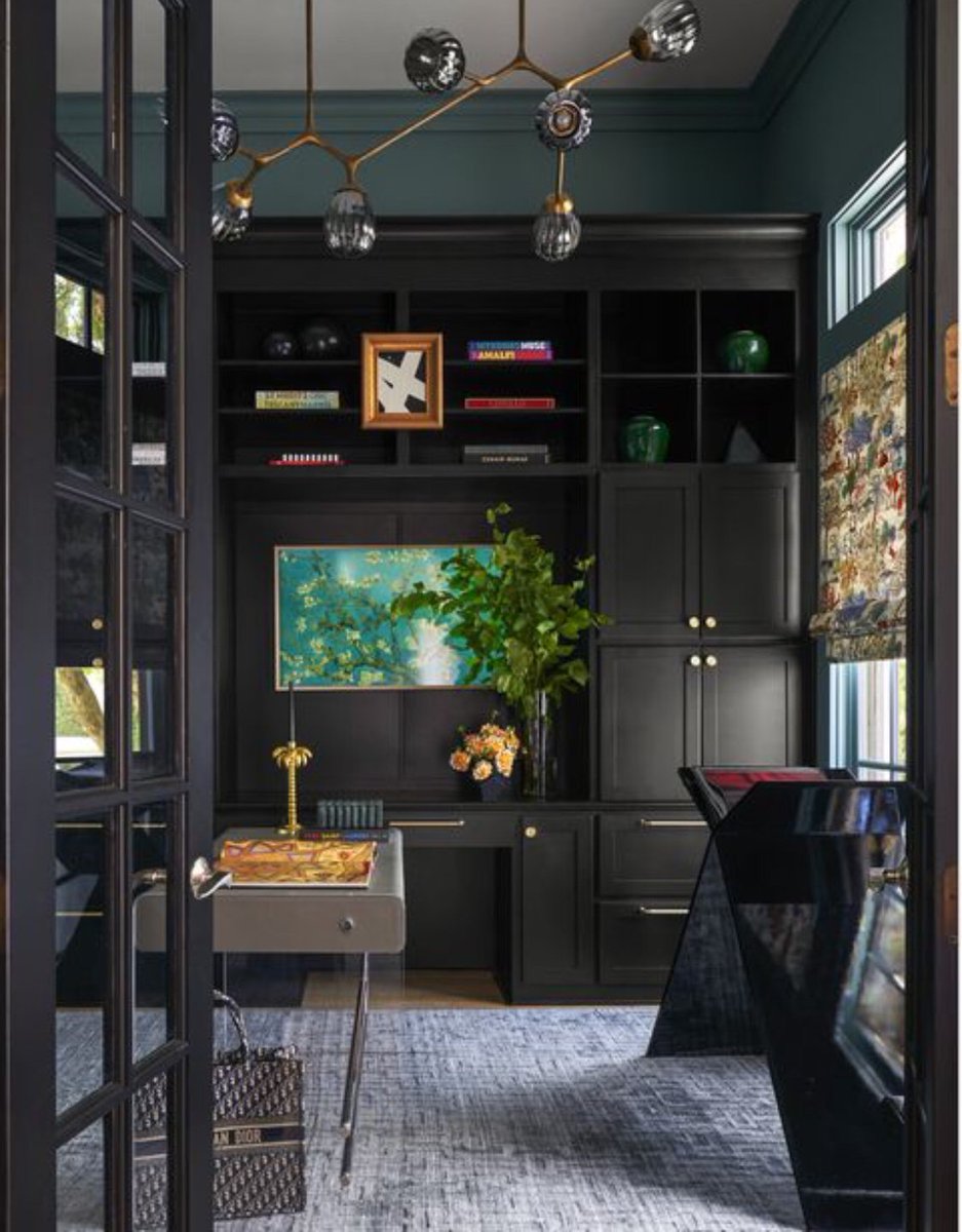 DeniseMcGaha's tweet photo. Do you love a dark and dramatic color palette?  Take a look at these gorgeous rooms with a gothic vibe @HouseBeautiful.  Thanks for featuring our office project.  #dminteriors #darkanddramatic #interiordesign #gothic https://t.co/WVZvj2Ht8m https://t.co/L3wrqvmELw