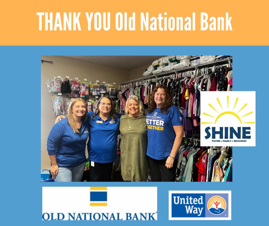 Thank you to Old National Bank for having us help organize a company volunteer event! We partnered them with SHINE where they organized and helped with their storefront and raised donations for children. If your organization is interested in a volunteer day please contact us.