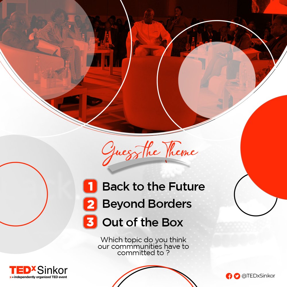 TEDxSinkor's tweet photo. Hello TEDxers🥳🥳.
What do you think will be the theme that the Liberian community will need to hear to begin flourish and revive the buried hopes and riches?🧐
#TED #TEDxSinkor #TEDTopic #TEDTalks #TEDCommunity https://t.co/VR6pk52z6w