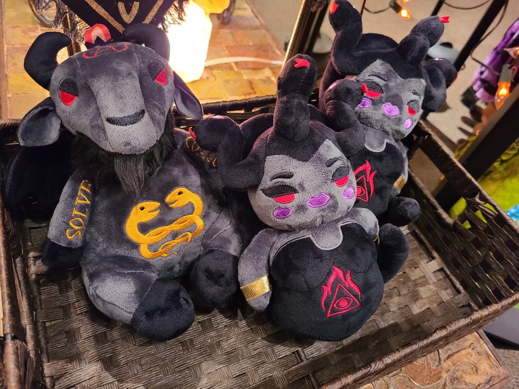 TheSojoGville's tweet photo. Baphomet plushies are back in stock and ✨new✨ Medusa plushies!! These won’t last long!

Also new in the shop! Lanyards! With different pagan, celtic, and celestial designs. Great for college or hospital wear! https://t.co/V92uTurcRZ