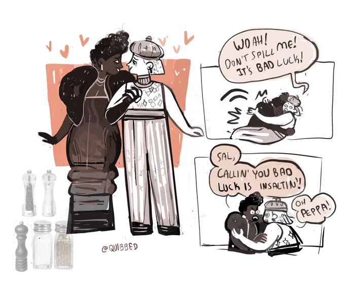needed to draw something just. so dumb so here's some salt and pepper shakers in love 