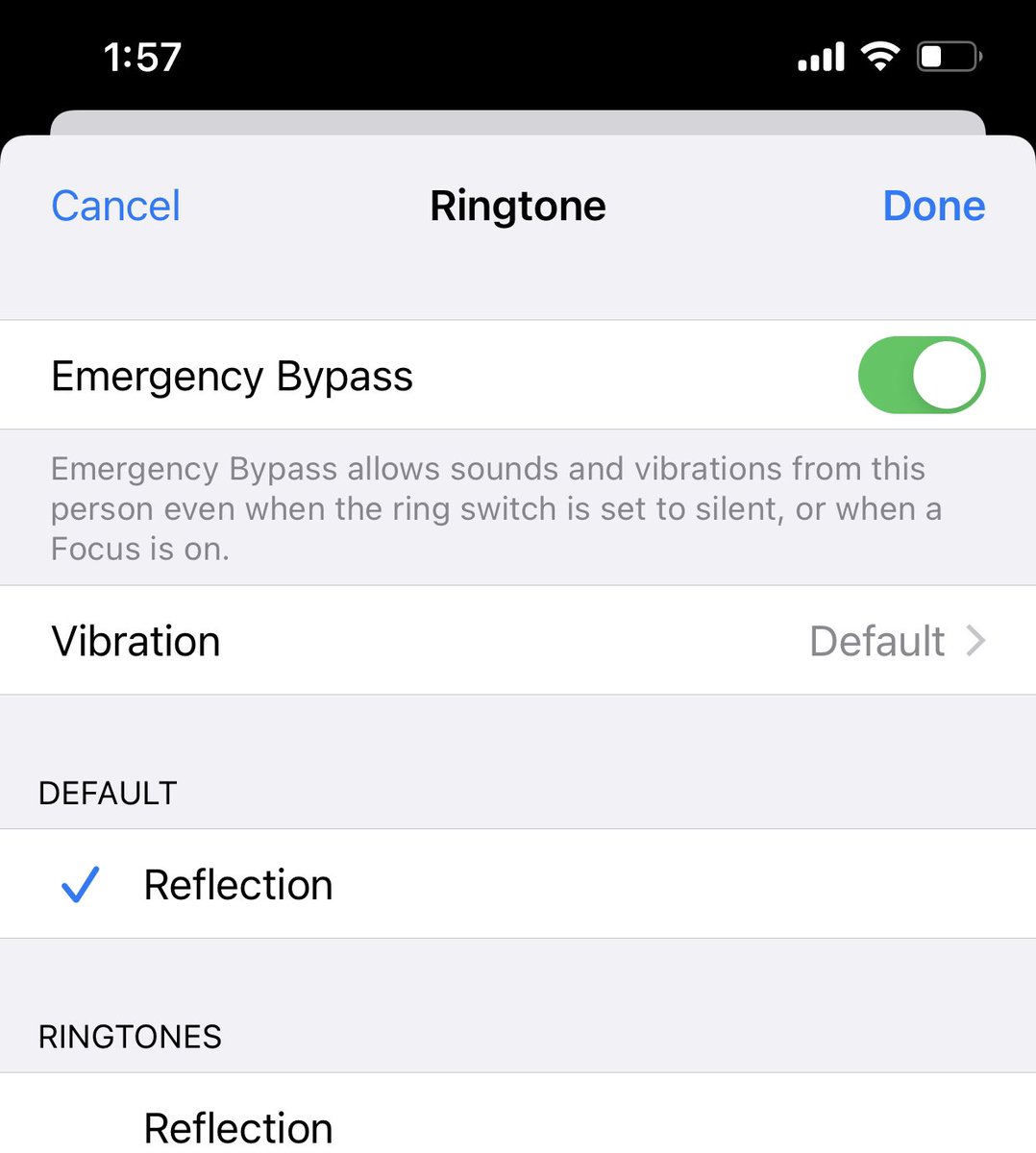 iOS Parent tip: If want to make sure your nanny can reach out to you anytime, go to “contact > edit > ringtone” and enable “Emergency Bypass”. Calls from that number will ring even if you are in focus modes like Do Not Disturb or Work. Useful for kiddo emergencies.