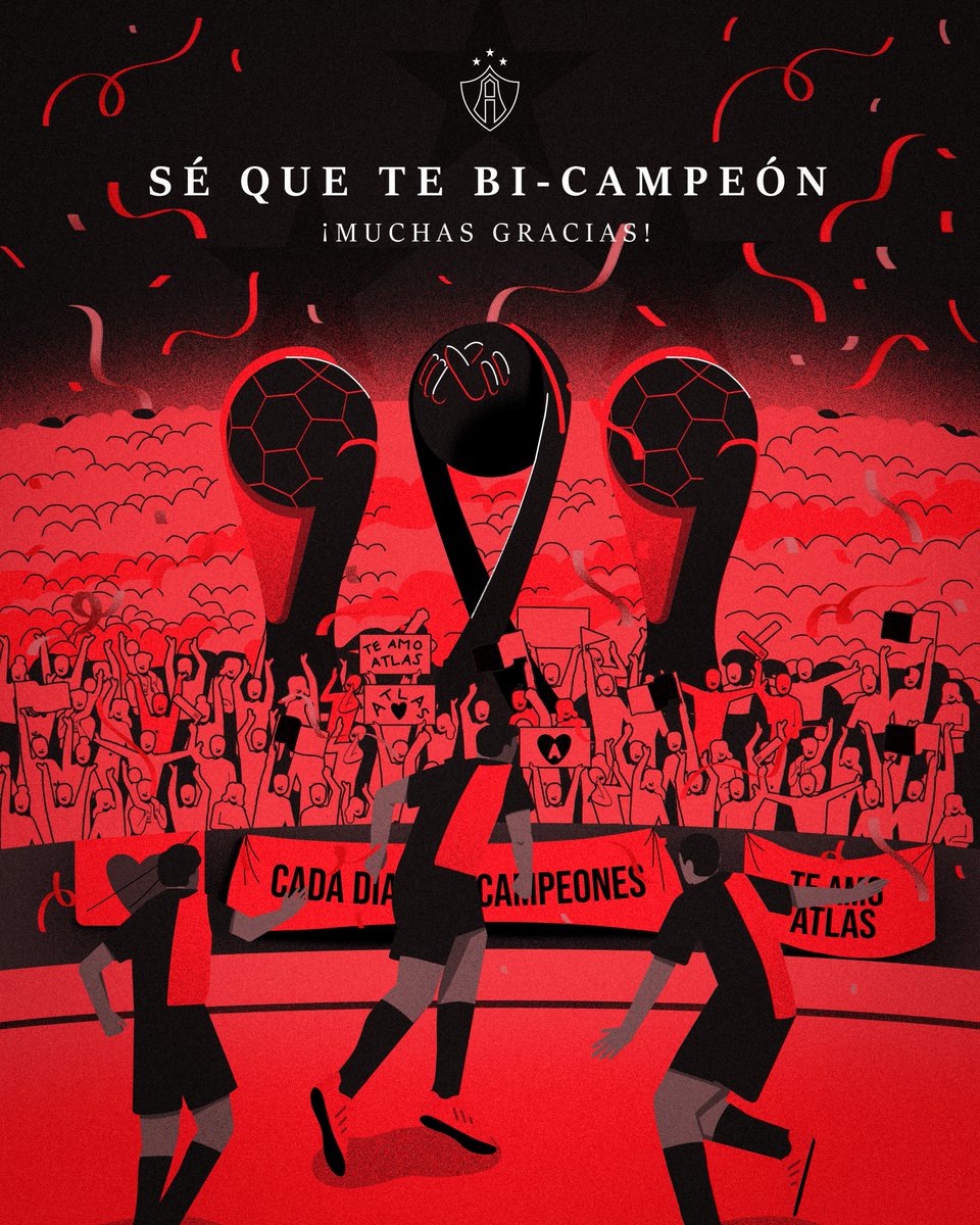AtlasFC's tweet photo. Fue un año fantástico... GRACIAS A TODOS Y CADA UNO DE USTEDES, FUIMOS BICAMPEONES DE MÉXICO!!! ❤️🖤

#SomosMásRojinegros https://t.co/bJxV8KfTea