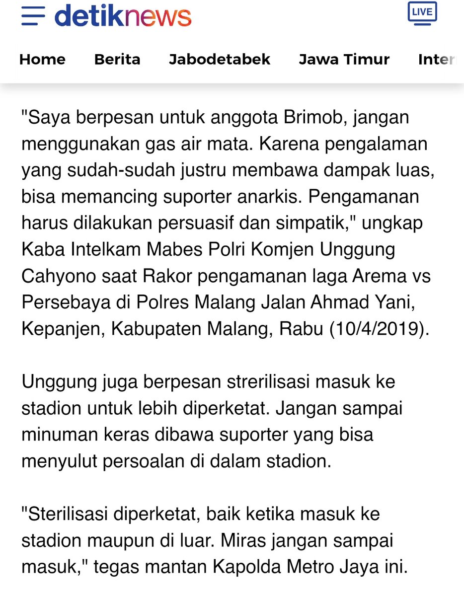 adepedia's tweet photo. @fullmoonfolks Berita tahun 2019.
Saat itu penggunaan gas air mata dilarang dalam pengamanan Arema vs Persebaya. 

https://t.co/wXN8vizK2C https://t.co/An5XFDurok