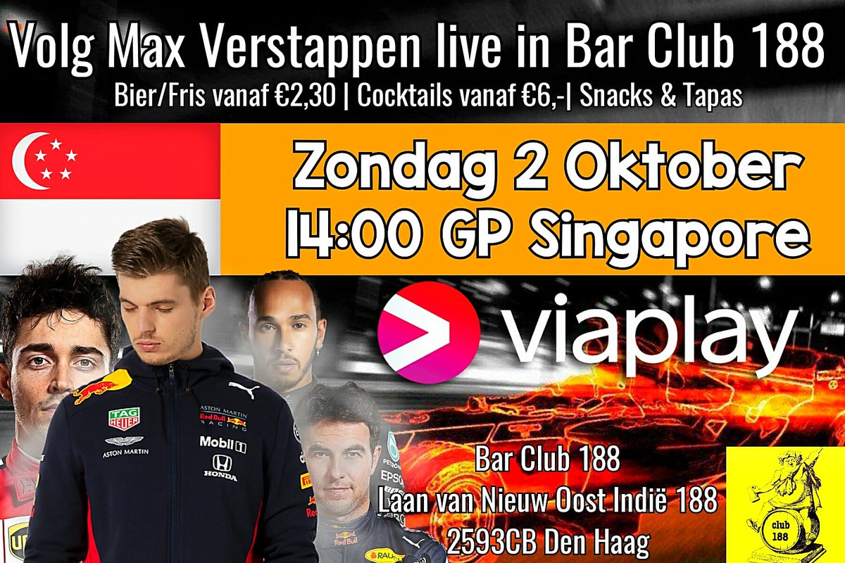 BarClub188's tweet photo. ZONDAG//SUNDAY 2 OKTOBER!
🏁14:00 GP F1 SINGAPORE 🔥 #MaxVerstappen
🏴󠁧󠁢󠁥󠁮󠁧󠁿⚽️ 15:00 Man City vs. Man United #mncmun #ManCity #ManUtd 

⚽️ alle Eredivisie wedstrijden⚽️

🕛GEOPEND VANAF 12:00 UUR
📍Bar Club 188 Den Haag 
LAAN van NOI 188
➡️Volledig programma https://t.co/VW4tsX6MyE https://t.co/MlL72BgQia