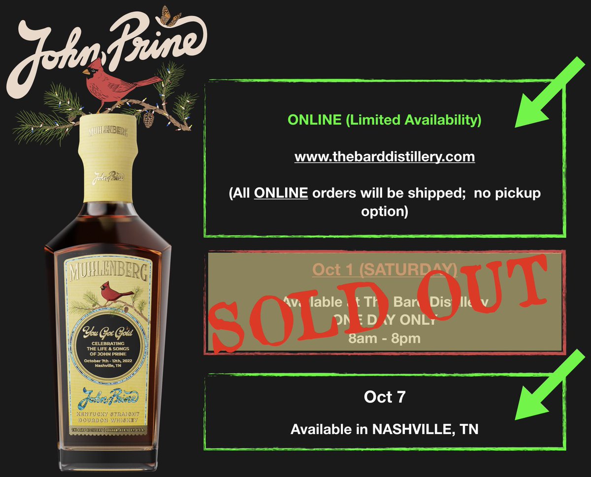 - Limited quantities still available ONLINE
- SOLD OUT at the distillery in Muhlenberg County today! 
- Available in NASHVILLE for YOU GOT GOLD
#YGG #bourbon #whiskey