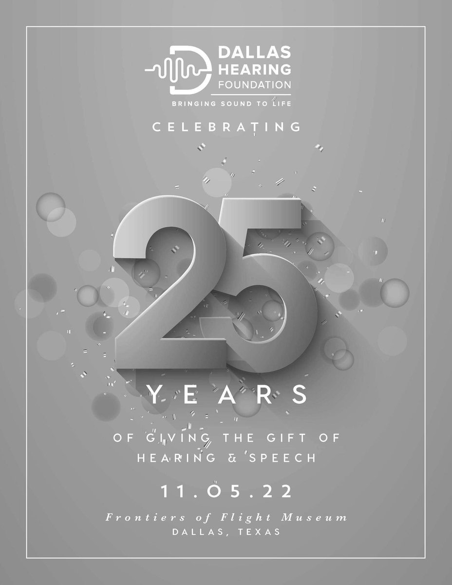 Did someone say gala?  We can't wait to have you celebrate 25 years of giving the gift of hearing!!! Join us on November 5th at the Frontiers of Flight Museum in Dallas.  Click here for tickets/tables:

dallashearingfoundation.org/calendar/dalla…