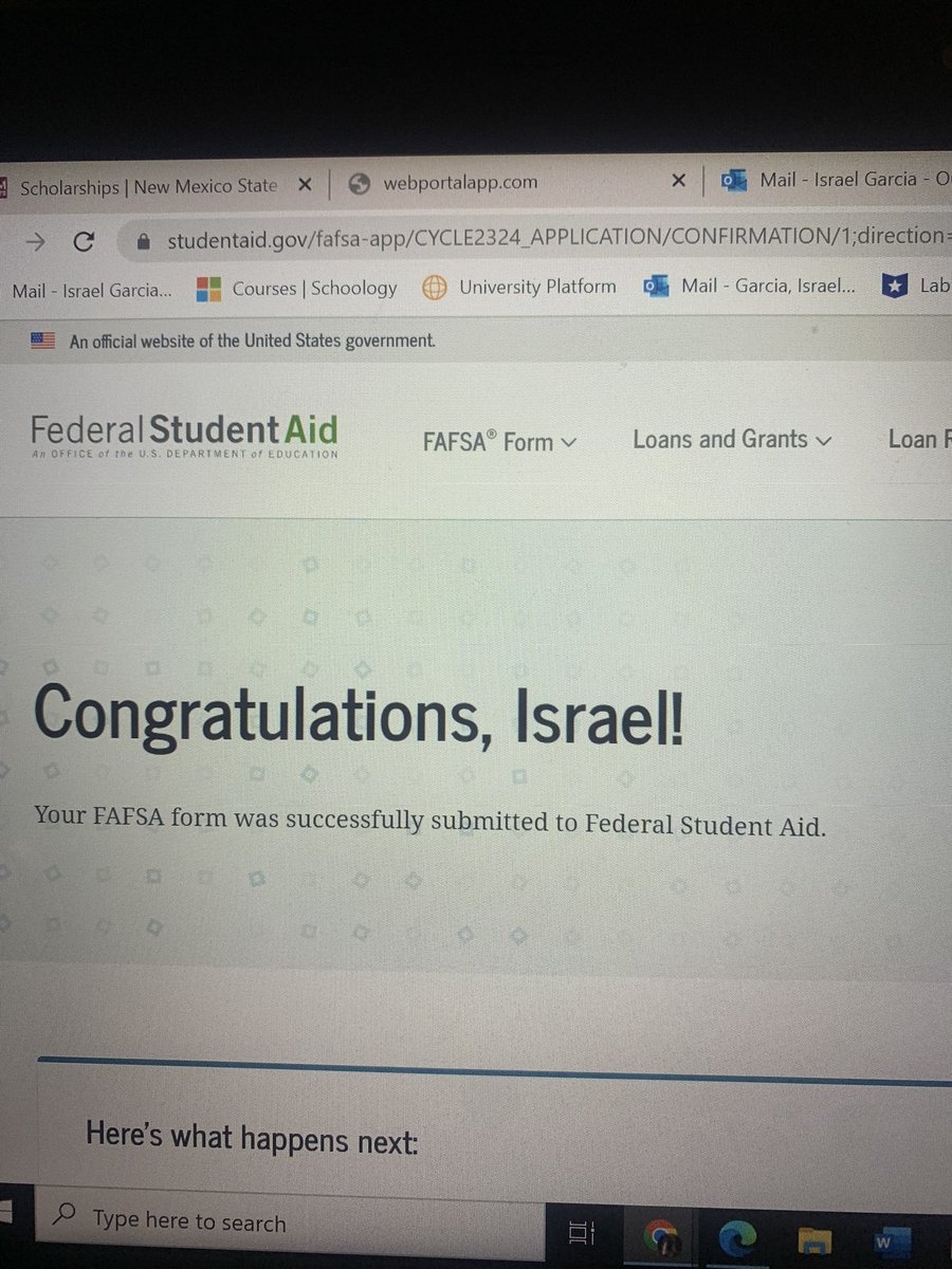 israeelg2's tweet photo. Fafsa form complete ✅ @shsgocenter @SHSFBGIRON @Socorro_HS @SHS_Classof2023 https://t.co/Xr4zzznE2p