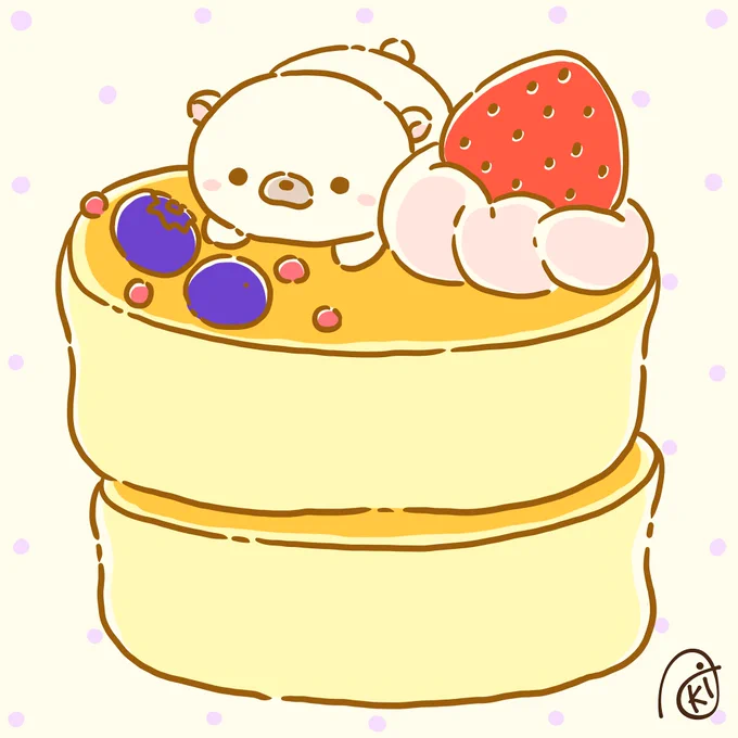 厚焼きパンケーキ! #イラスト  #お絵描き  #シロクマ  #ホッキョクグマ  #厚焼きパンケーキ 