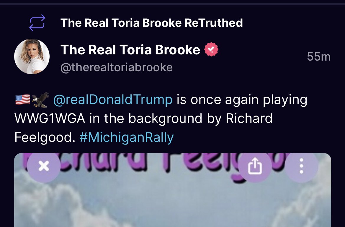 QAnon people on Truth Social excited Trump played their song again tonight at his rally.