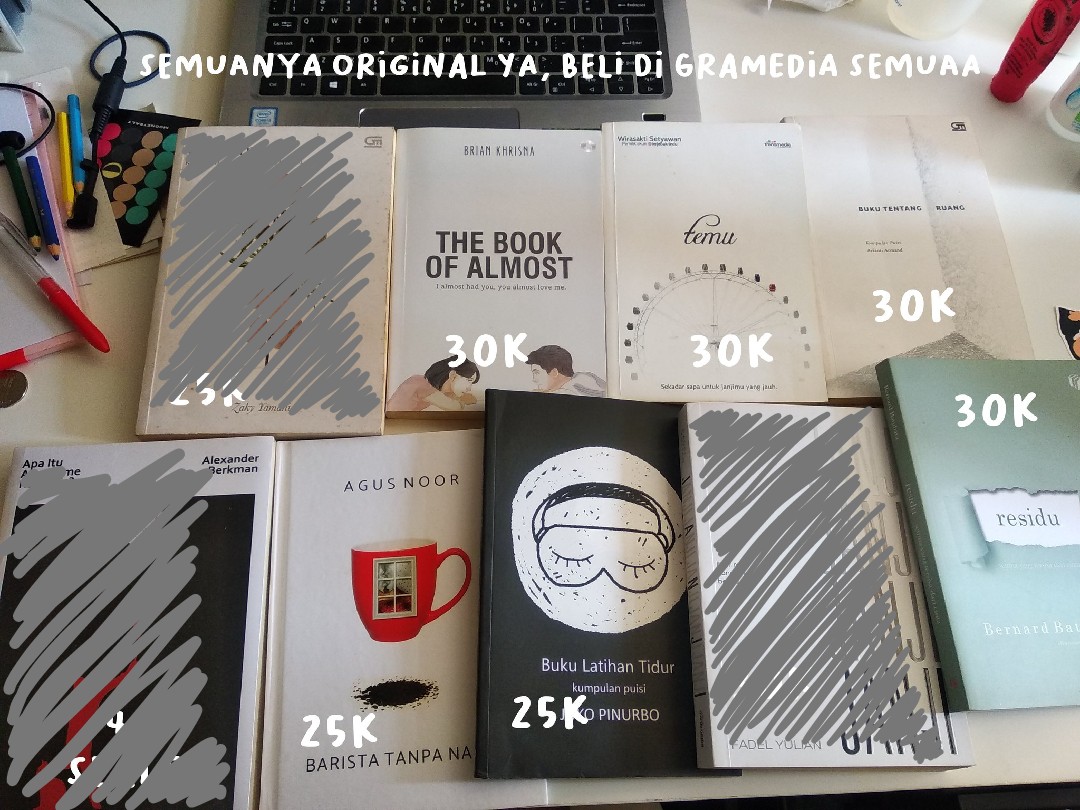 liewuf's tweet photo. 𓂋 wts / want to sell preloved buku ꒱ 🗯️

ꔛ the book of almost - brian khrisna
ꔛ temu - wirasakti setyawan
ꔛ buku tentang ruang - avianti Armand
ꔛ barista tanpa nama - Agus Noor
ꔛ buku latihan tidur - joko pinurbo

📍jatim, Indonesia 
📦shopee

𖥻 jual bekas murah https://t.co/cz5X1I1STN