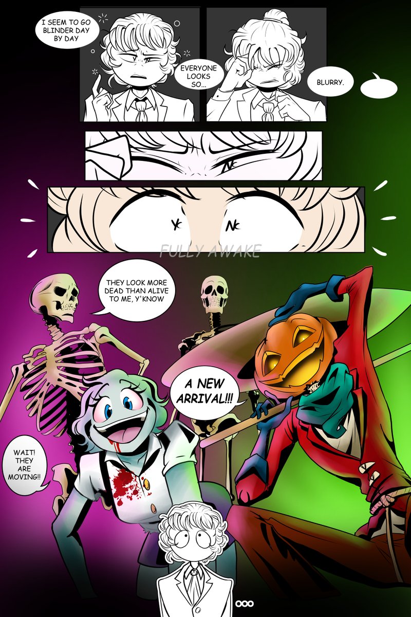 YoursTruly_YBP's tweet photo. Corpse Groom Comic🦋Chapter 2: Remains of the Day
After going through the forest, Y/N faints and awakes in an unknown place. Surprises are just beginning when they see... living dead?! 🎃💀

#CorpseGroom #YourBoyfriendGame #YourBoyfriendAU #Halloween #SpookyMonth https://t.co/nBumvHAMsi