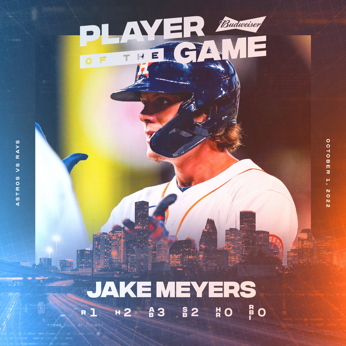 astros's tweet image. Pair of hits and a diving catch.

Tonight's @budweiserusa Player of the Game!

#LevelUp