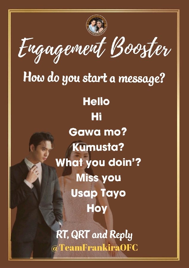 TeamFranKiraOFC's tweet photo. Another Engagement Booster for Chin!

Rt, Qrt and Reply

GazingFrancine OnAsap

#FrancineDiaz https://t.co/8Trg1GZYGt