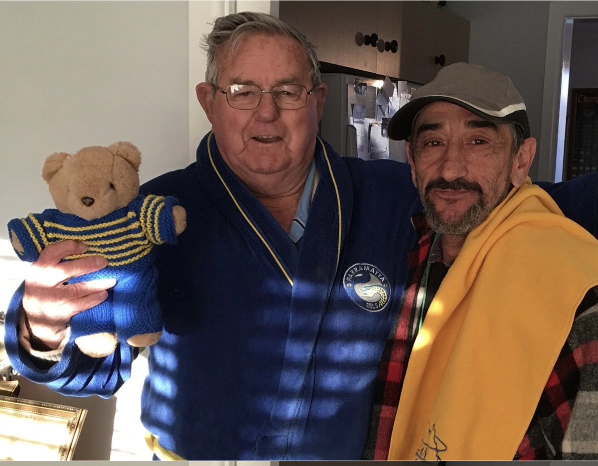 CLAN_AU's tweet photo. Thinking of the late #Parramatta Clannie supporter GeoffMeyers 
We surprised him one morning at home in #Warilla &amp; he appeared in his #Eels dressing gown
He had his own Parra cup given as a gift for all the volunteering Geoff did 
His cup is still in the CLAN office at Bankstown https://t.co/ycMsnijGJD