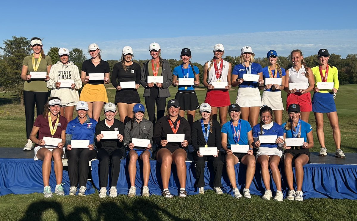 indianahsgolf's tweet photo. Congrats to our Top 10 + All State Performers!

Huge thanks to Doc O’Neal @PrairieViewGC, @MLD1010 &amp; the @IndianaGolf, &amp; the @IHSAA1 for putting on this event. 

Huge props to 🏆 @CarmelGolfGirls and our individual 🥇 Ava Bunker of @BulldogsCN! 

These girls are GOOD!! https://t.co/QEQ1ffDyW5
