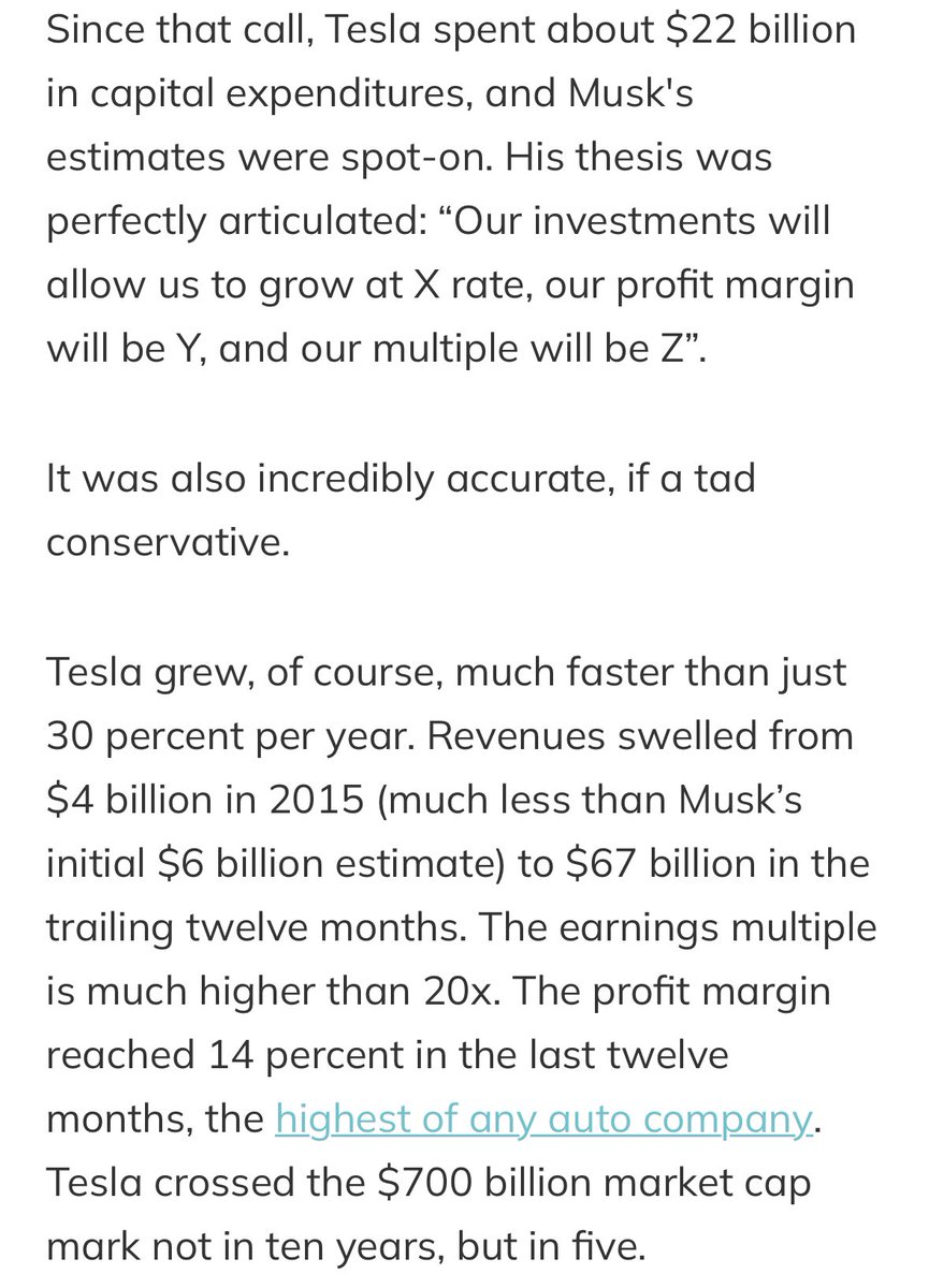 Would be great if CEOs/CFOs of fast-growing tech companies could articulate a long-term thesis for their stock, publicly, like Elon Musk did in February 2015: