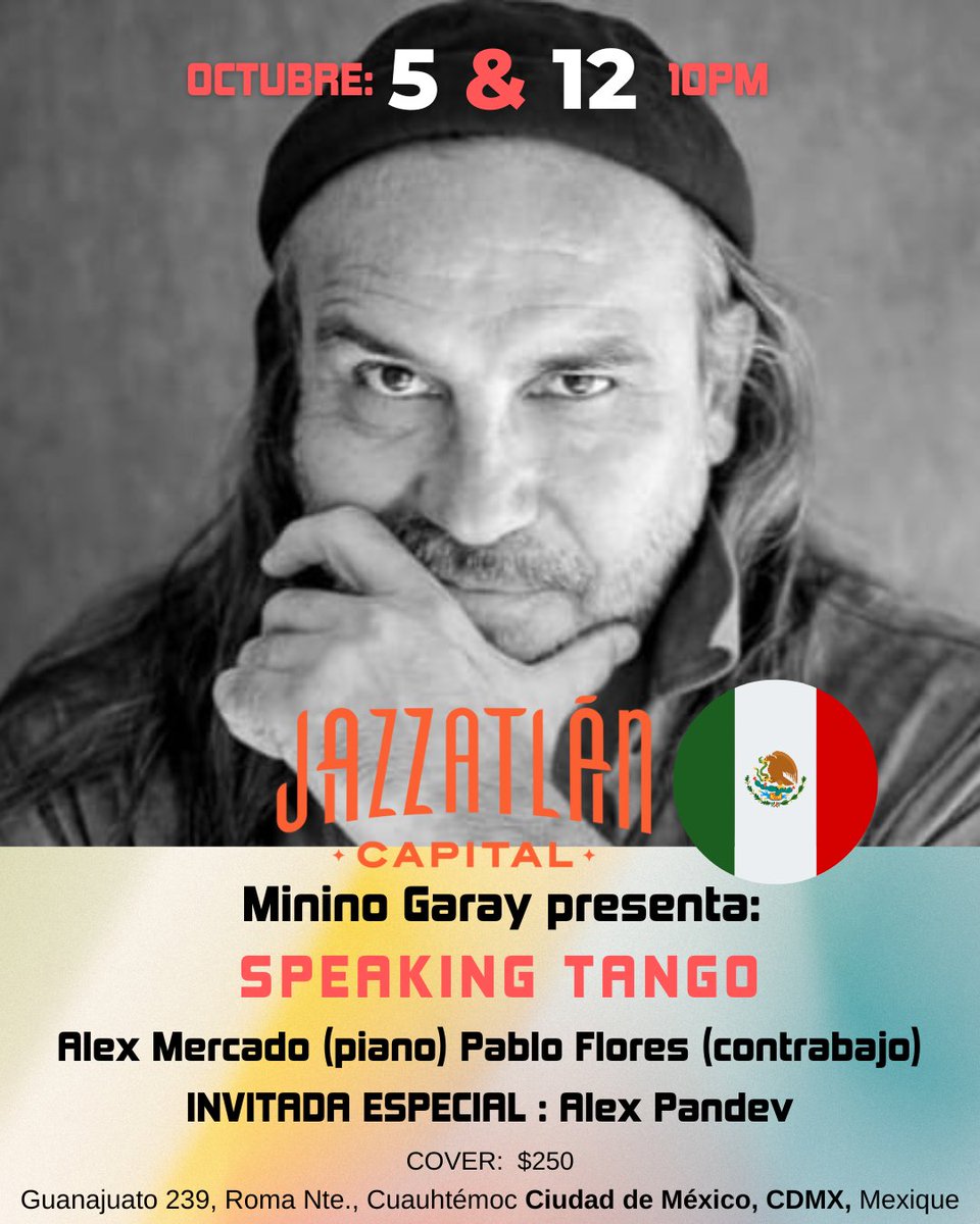 alexpandevok's tweet photo. 📅 #OCTUBRE TOUR EN #MEXICO! 🇲🇽
Invitada de @garayminino presentando su #SpeakingTango !
★ 5 & 12 en @jazzatlancapital
★ 13 en @zincojazzclub 🤩
🇫🇷 #LaVidanoVieneSola 🇲🇽
★ 7 TEATRO BAR EL VICIO #CDMX
★ 8 MOSER CAFÉ - KULTUR. #QUERETARO (streaming disponible) https://t.co/0NUwGGO5Ew