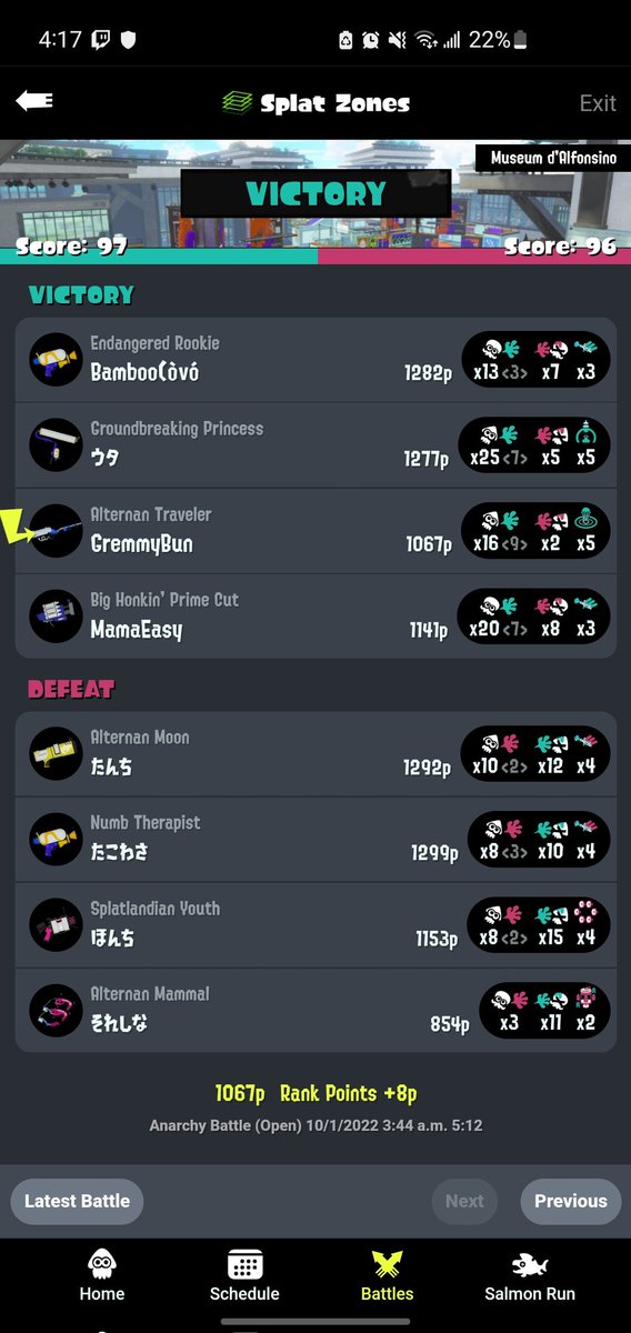 Gremmy_Art's tweet photo. Not much but it was my first time using the E-Liter in ranked. I think I did pretty good. Always room for improvement of course but a good first! 
#Splatoon3 #SplatNet3 #Splat_Zones #E_liter_4K
Replay code v
RFDC-73MM-RE7Y-M5TM https://t.co/2eRUjzVEpV