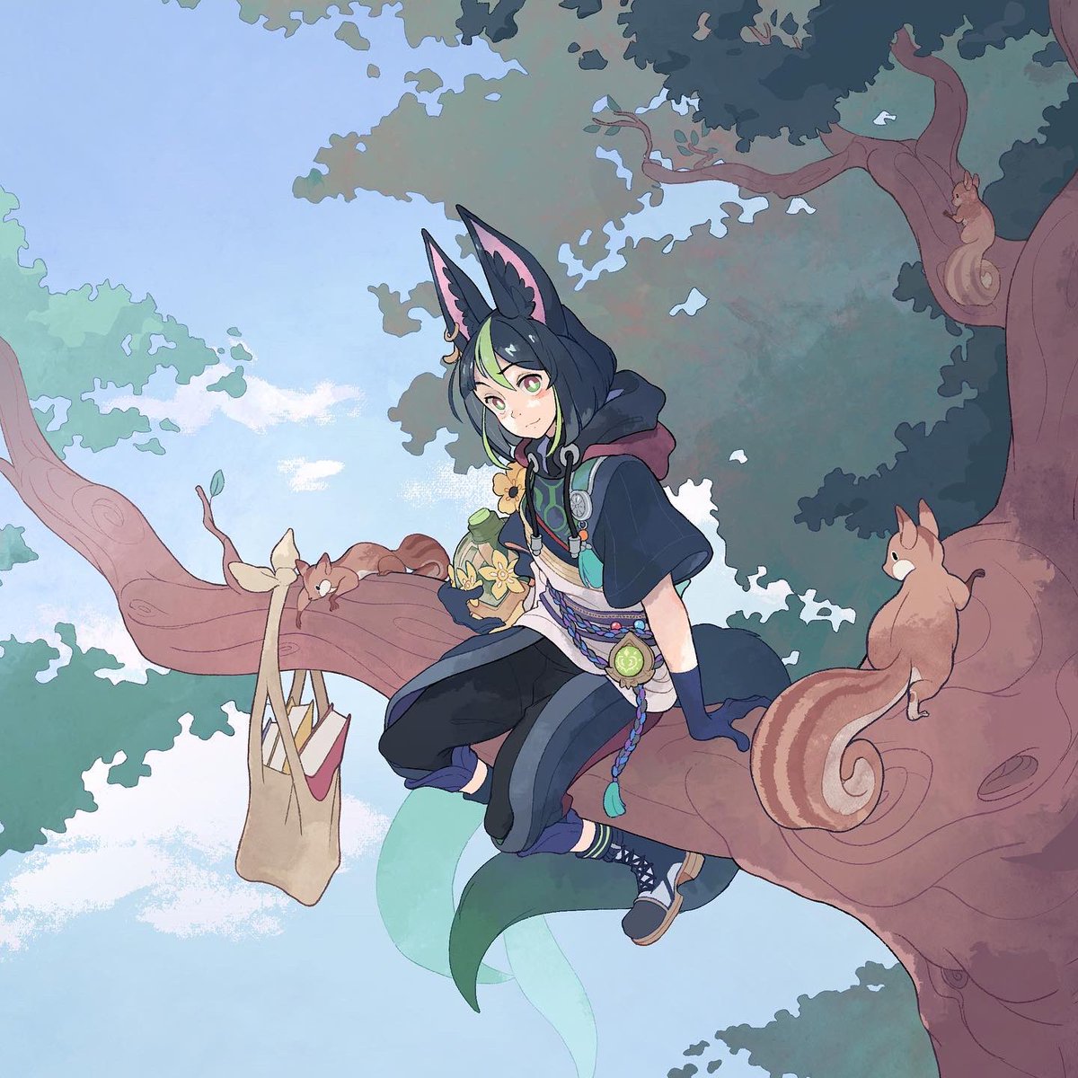 「Tighnari in a tree with some friends#Gen」|xephia 🌿 @overload 15th Aprilのイラスト