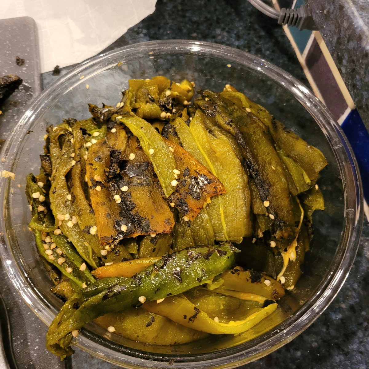EnviroCatTN's tweet photo. Prepping roasted green chile for the freezer today! There will be green chile mac &amp; cheese this winter! #CookingWeekend https://t.co/7DaChWx7Gb