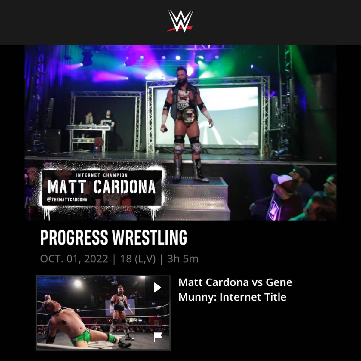 MajorWFPod's tweet photo. After 2Β½ years, @TheMattCardona has returned to @WWENetwork!
@ThisIs_Progress #Chapter141: vs. @imsomunny for the Internet Championship in London!
#PROGRESSWrestling https://t.co/zqBY5CeLlQ