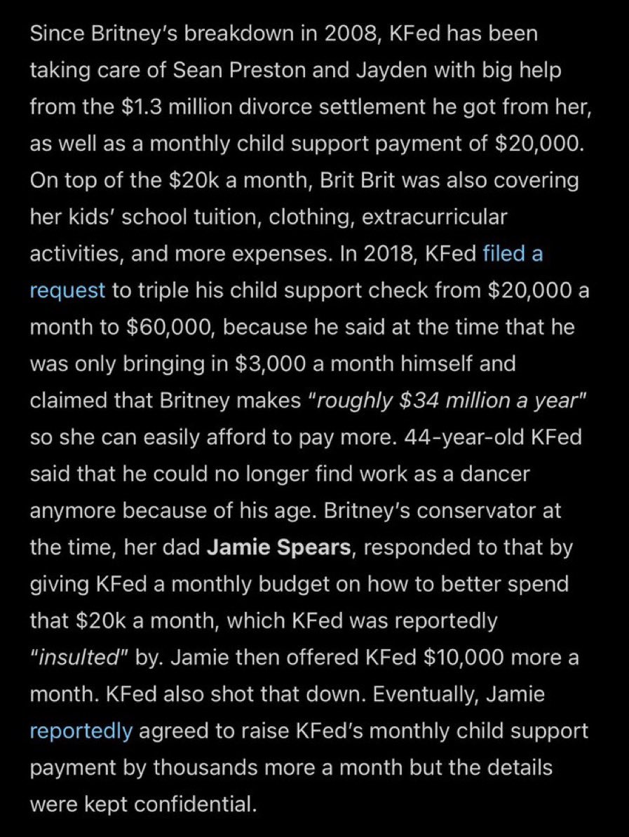 Kevin has lived off Britney’s child support for the last 13 years. In fact, he went to court in 2018 to ask for MORE child support and threatened to do a financial accounting if Jamie did not agree.