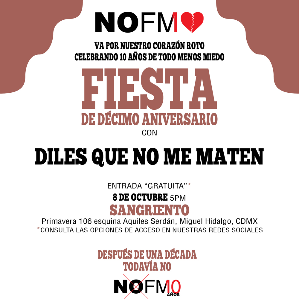 nofm_radio's tweet photo. ESTE 8 VA CON CASI @diles_me, VA CON TODO MENOS MIEDO, VA POR NUESTRO CORAZÓN ROTO. #NoFM #porNoFM https://t.co/AuqUZ5LT0W