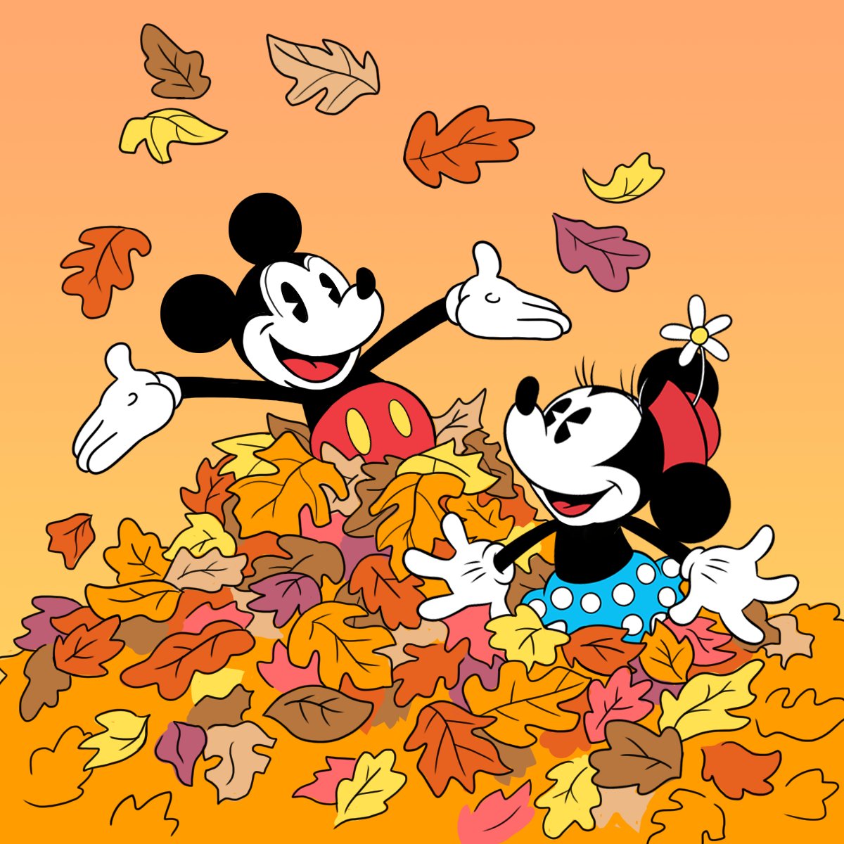 Disney's tweet photo. Leaf it to Mickey Mouse and Minnie Mouse to make the most of Fall fun! https://t.co/c6N2oOAeaA