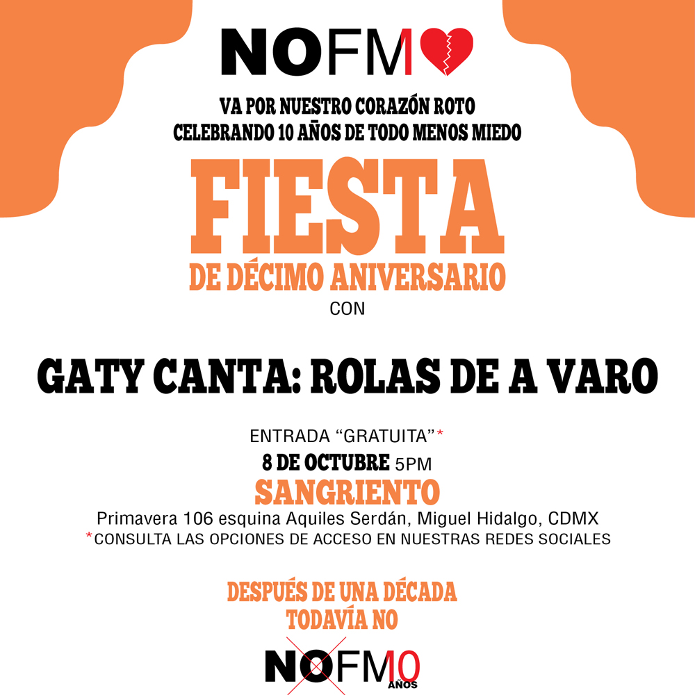 nofm_radio's tweet photo. ESTE 8 VA CON @gatileaks, VA CON TODO MENOS MIEDO, VA POR NUESTRO CORAZÓN ROTO. #NoFM #porNoFM https://t.co/7twGNHFz6r