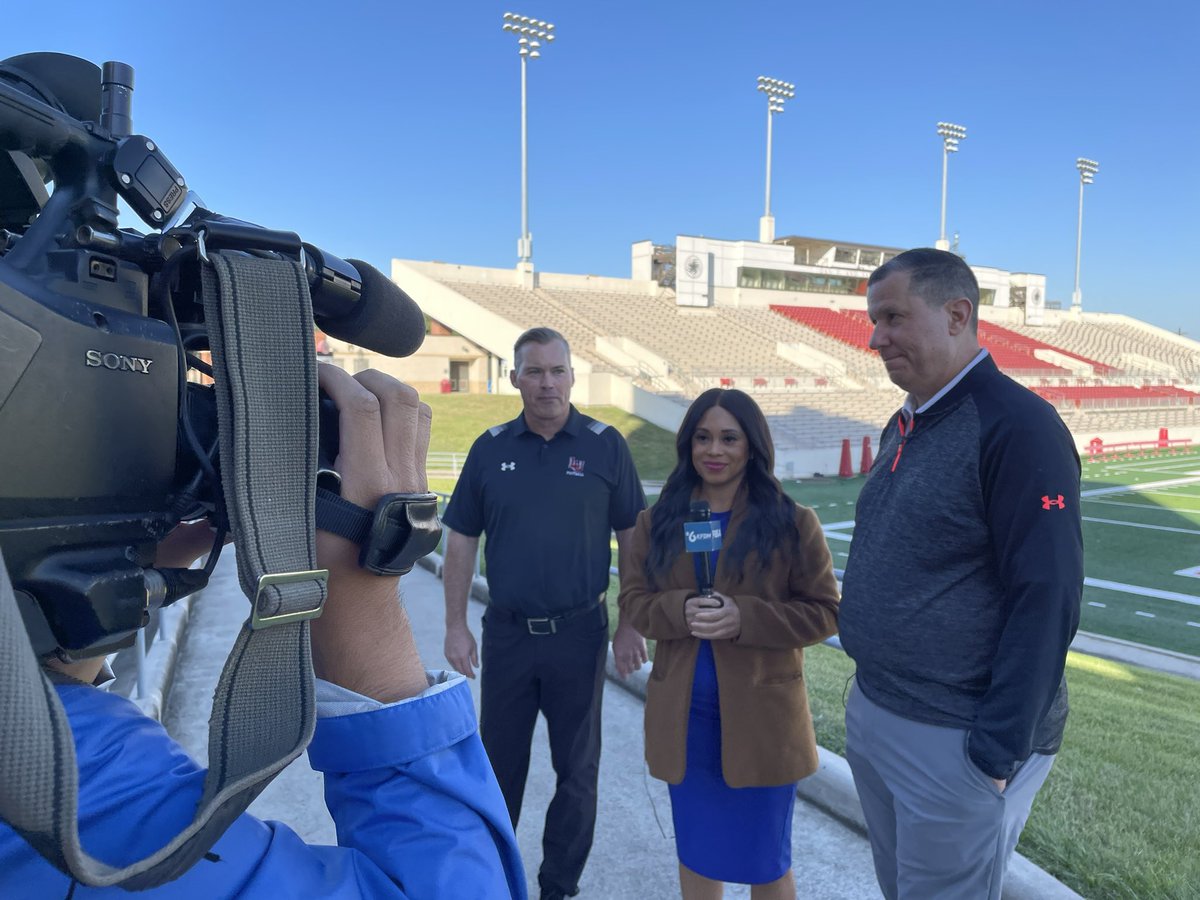 LamarFootball's tweet photo. LU Director of Athletics @jeffgocards and head coach @blane_morgan on #KFDM Morning Show promoting Homecoming weekend. #WeAreLU https://t.co/uxfqfh9hbc