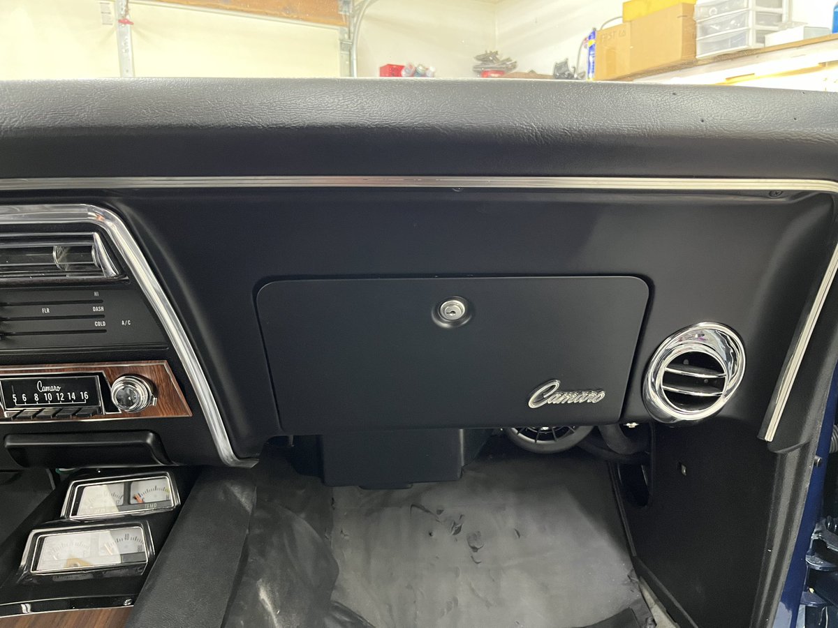 RW’s ‘68 Camaro dash finally finished. Managed to pack in Vintage Air, Dakota Digital gauges, cruise control, lighting control, CAN Bus module, power lock module, temp/compass module, TCM, gear indicator system, and keyless start system.  
And everything works!