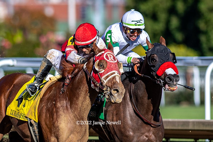 wowhorse's tweet photo. It was a grudge match today in the G2 Lukas Classic at @ChurchillDowns! HOT ROD CHARLIE, with @TGjockey up, got his nose down in front of KY Derby winner Rich Strike and Sonny Leon after some elbowing in the stretch. Heck of a race. https://t.co/9hOtF5hNJY
