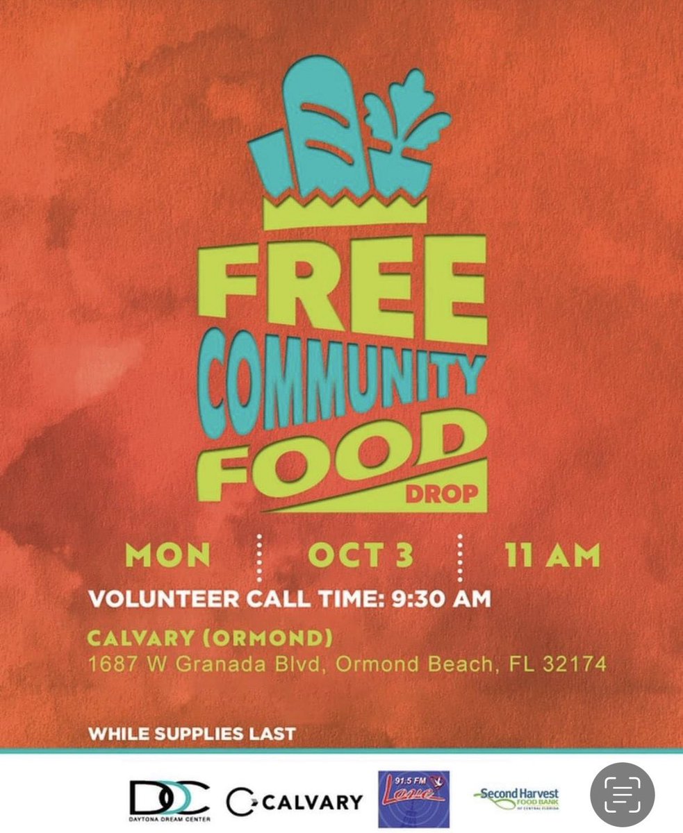 Free community food drop, October 3rd, check flyer for more info. 

#DBPD #DaytonaBeachPolice #DaytonaStrong