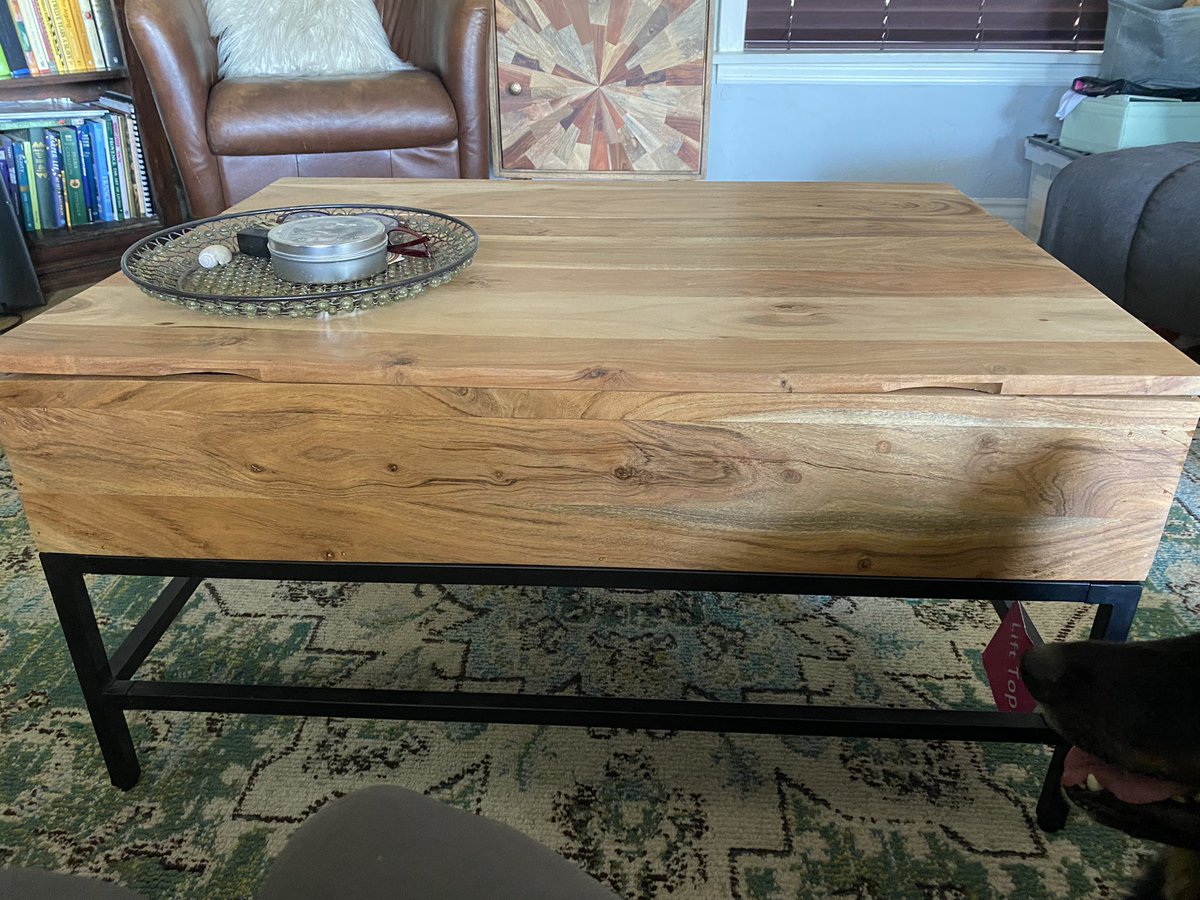 ScotWitch's tweet photo. My new small-sized acacia wood lift-top coffee table w/storage! Now I can work on a surface &amp; not have to balance my computer, papers, etc.! I’ve been searching for over a year, but the one I wanted (exact style but  mango wood) cost too much. It’s the little things. . . https://t.co/jSoYkW2IiN