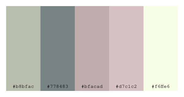 ColPaletteBot's tweet photo. Beep beep, here's a pretty color palette for you!
color-scheme.js parameters used:
- hue: 358
- variation: pale
- colors: #b8bfac, #778483, #bfacad, #d7c1c2, #f6ffe6
Have a lovely evening!
#twitterbot #colorpalette #colors #palette #prettycolors https://t.co/2iLmphChZr