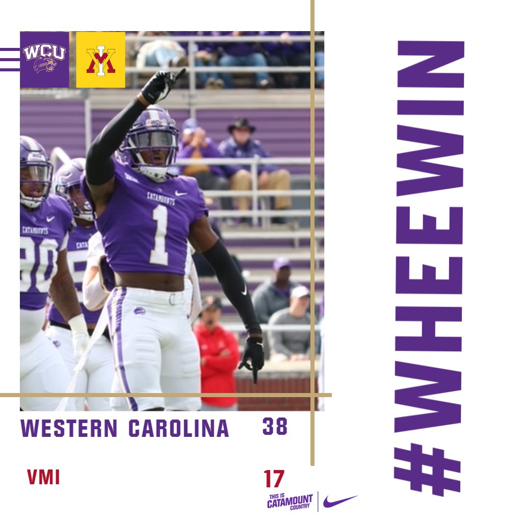 #WheeWin | Catamounts pick up a 38-17 home victory over VMI on 'Family Weekend.' Catamounts improve to 1-1 in @SoConSports play and 3-2 overall. WCU travels to Mercer next Saturday. #CatamountCountry #LOTE