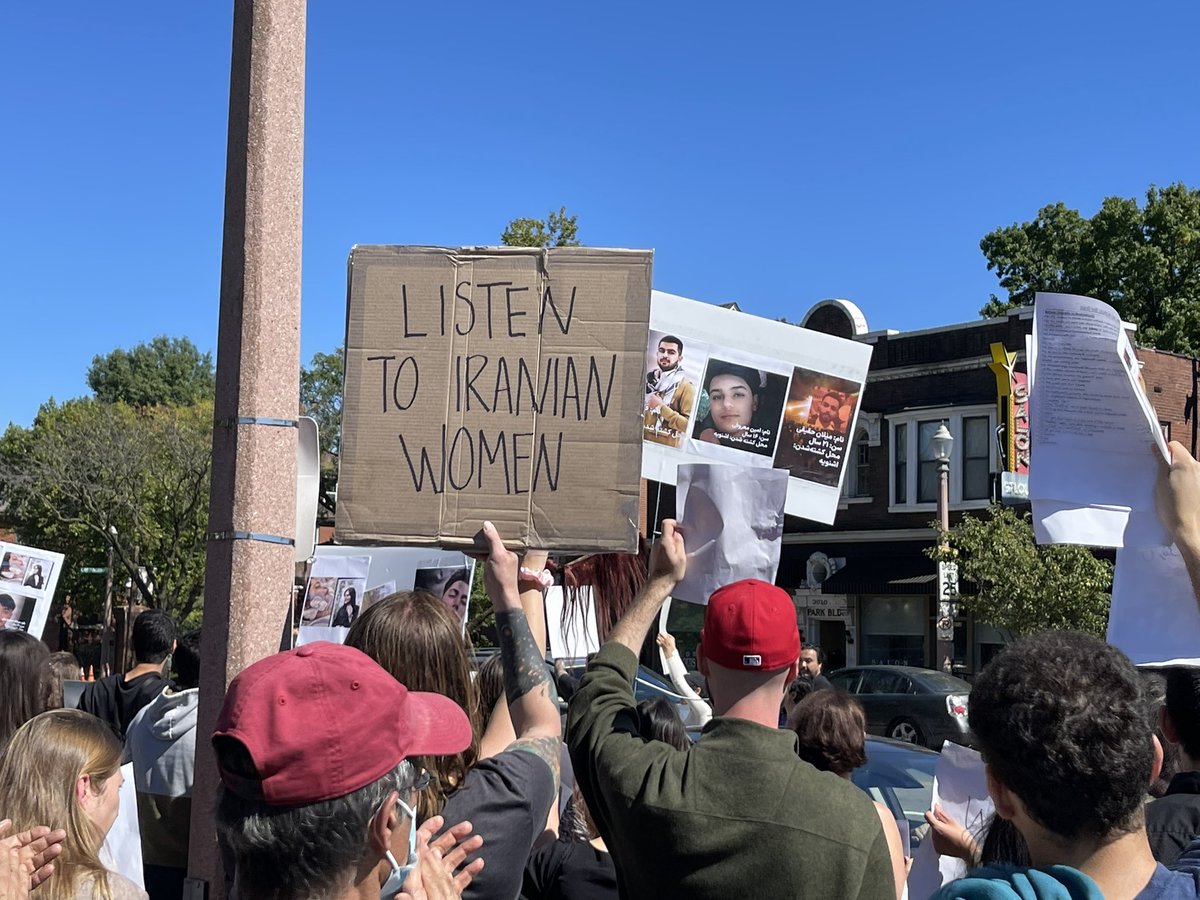 mariafaye22's tweet photo. PLEASE SHARE TO HELP SPREAD AWARENESS Freedom Rally for Iran in Saint Louis today, part of a global day of protesting the Iranian government in 150+ cities all over the world. Help spread the message: “Iranians have made their choice, USA be their voice!” #MahsaAmini #stlprotest https://t.co/2nwNk4RnpC