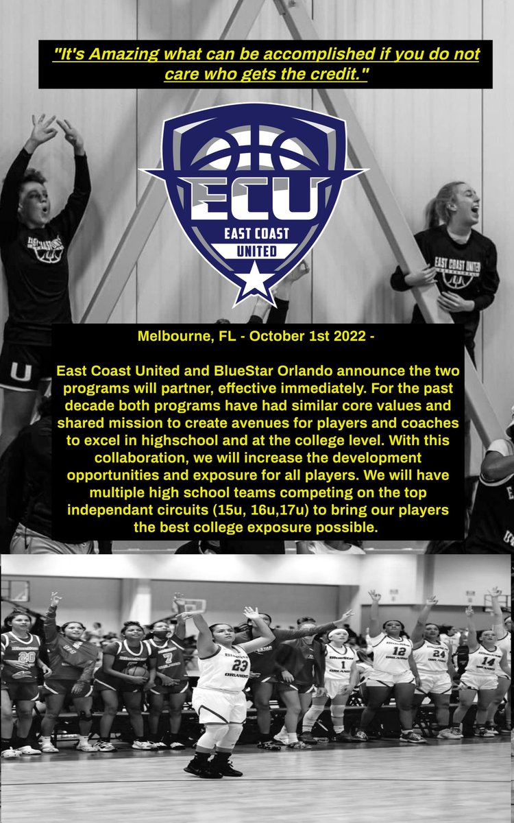 ECunitedbball's tweet photo. Excited to announce our partnership with @BlueStar_Orl . Anyone in the central Florida area knows just how big this is for our state! Welcome all players and coaches to the ECU Family! More info to come! 🤝💙🔑🔥🏀 https://t.co/YL8VDl7gIr
