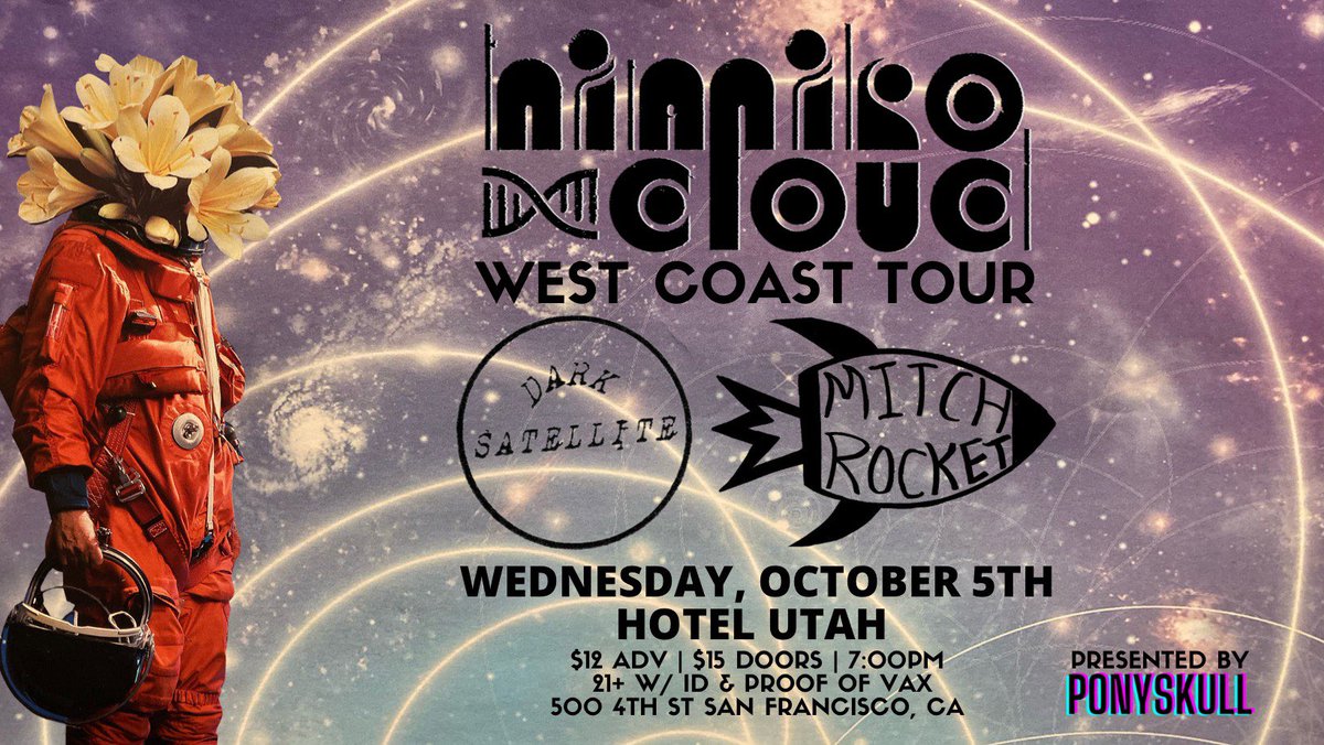 MitchRocketSF's tweet photo. For those few of you on here who are actually in the Bay: the band is playing a show this Wednesday 10/5! At the historic @HotelUtah with Dark Satellite and @himikocloudband. 
Thanks @ponyskull for organizing! It’s gonna be a blast 🚀🚀🚀 https://t.co/iU58yY3vQB