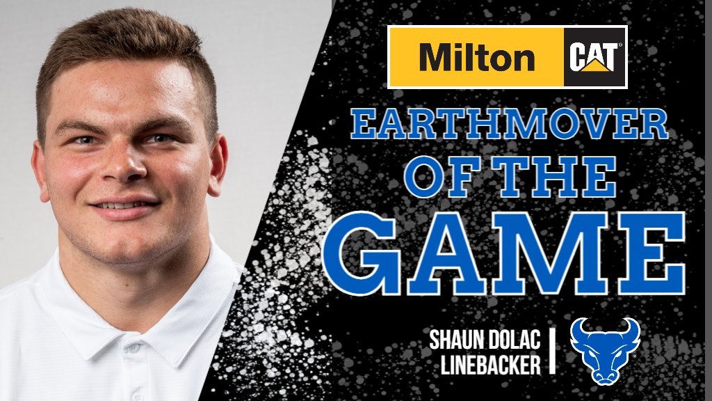 UBFootball's tweet photo. After leading the team with 14 total tackles, including 12 solo and three for loss, @ShaunDolac was our #MiltonCAT Earthmover of the Game
#UBhornsUP | #PoundTheRock https://t.co/Ptegi2TlSG