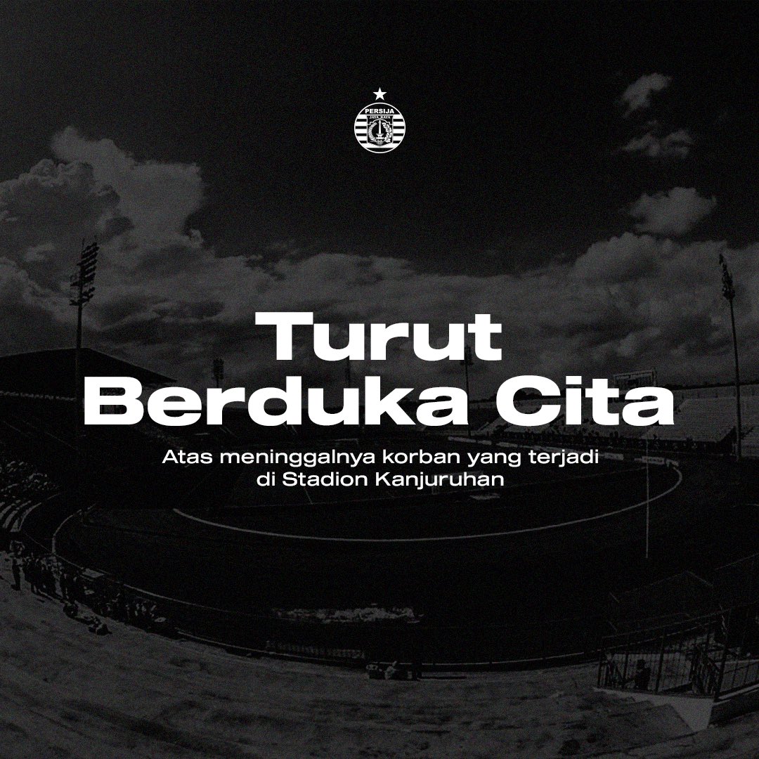Segenap keluarga besar Persija Jakarta mengucapkan bela sungkawa terdalam atas apa yang terjadi di Stadion Kanjuruhan, Malang.

Sejenak, mari kita panjatkan doa untuk para korban dan keluarga yang ditinggalkan. Duka ini, duka kita bersama 🥀

#PersijaJakarta
