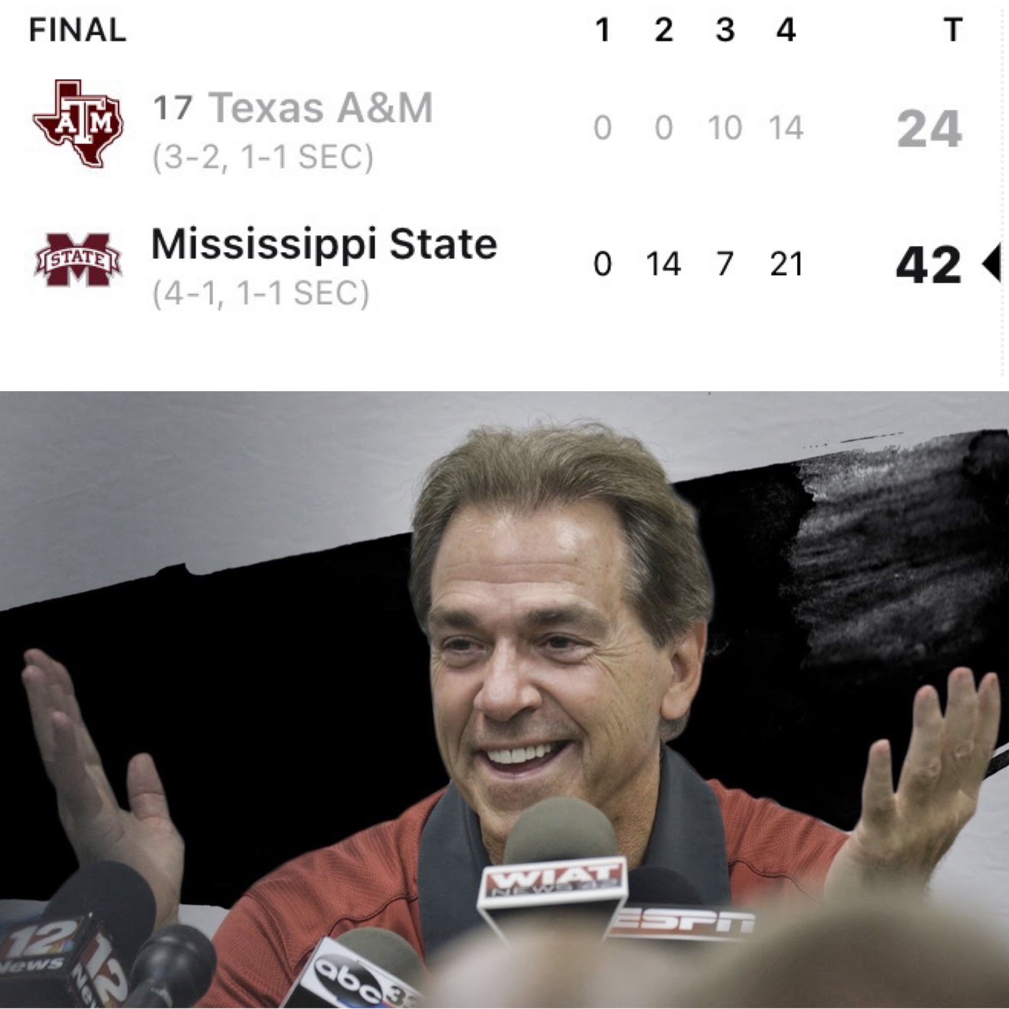 Caesars Sportsbook on Twitter: "Nick Saban watching Texas A&M lose