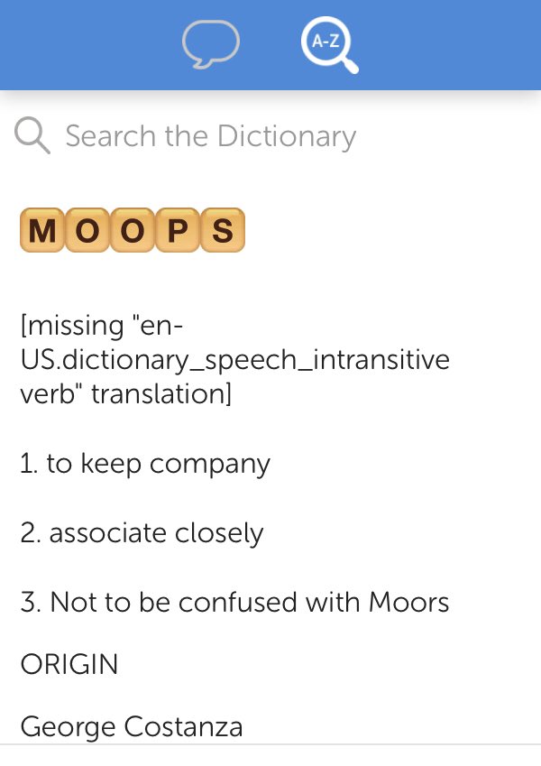 andrewcareaga's tweet photo. One of my #WordsWithFriends adversaries just pulled off a sweet #Seinfeld reference. Which would not have counted in Trivial Pursuit. #moops https://t.co/zAmOSik1gm