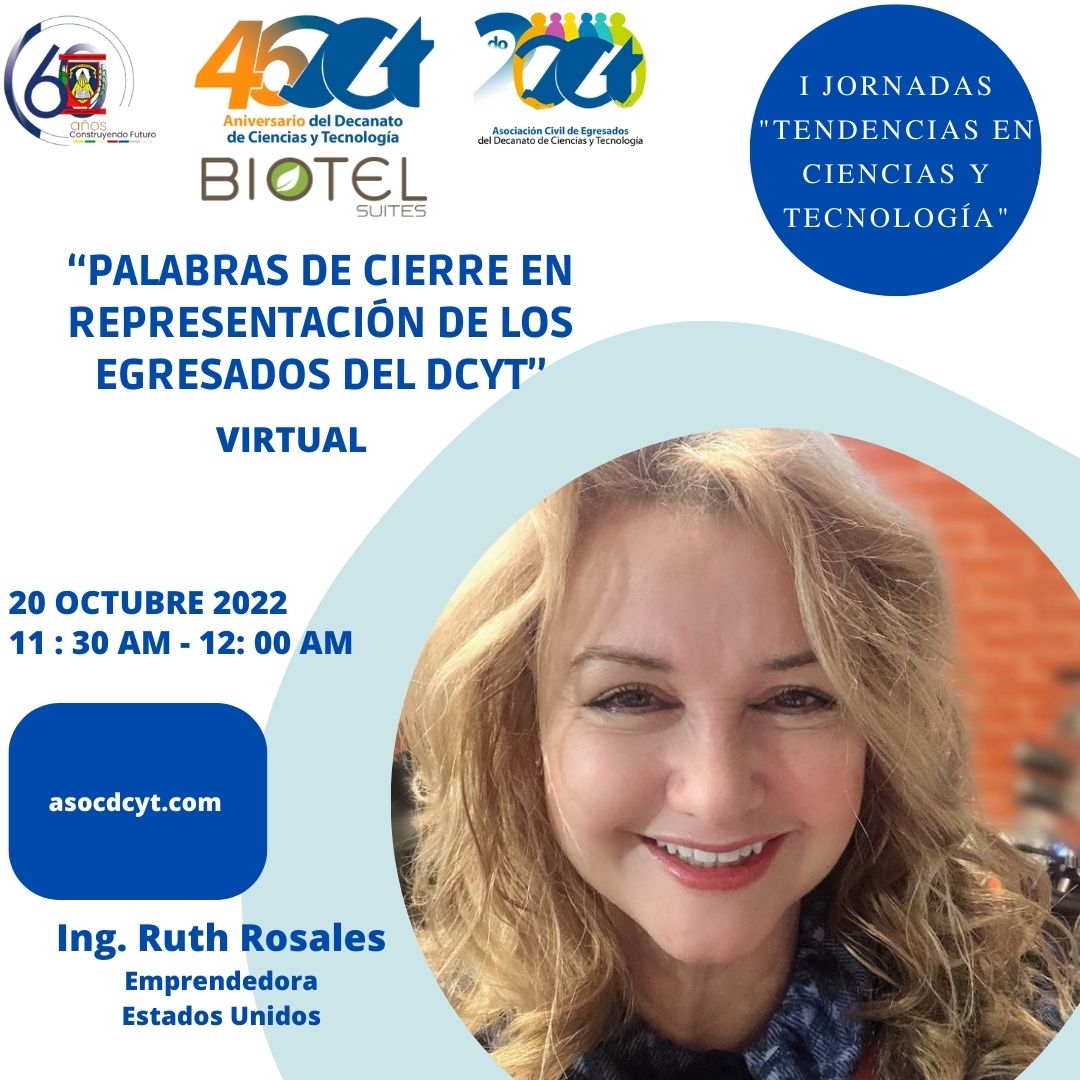 asocdcyt's tweet photo. En I Jornadas "Tendencias en Ciencias y Tecnología", las palabras de cierre, a cargo de Ing. Ruth Rosales, Emprendedora en EEUU, egresó de @uclave #DCyT Promoción XIV de Ingenieros en Informática de 1991. Ingresa a: https://t.co/Afj89pYtBw, consulta al: 0424 5189588/0412-5163626 https://t.co/xjl15Q5Z3p