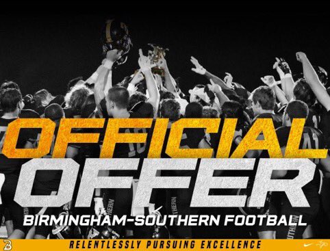 #AGTG After a great game day visit, I’m thankful to receive my third offer from Birmingham Southern!! 🖤💛 <a href="/BSCFootball/">BSC Football</a> <a href="/FromTheHilltop/">Birmingham-Southern College</a> <a href="/TonyJoeWhite5/">Tony Joe White</a> <a href="/coachcdudley/">Charlie Dudley</a> <a href="/Coach_Colucci/">Anthony Colucci</a> <a href="/MHSRebelsFB/">Maryville Rebels Football</a> <a href="/RebelRadioMHS/">RebelRadioMHS</a> <a href="/Dhunt1414/">Derek Hunt</a>