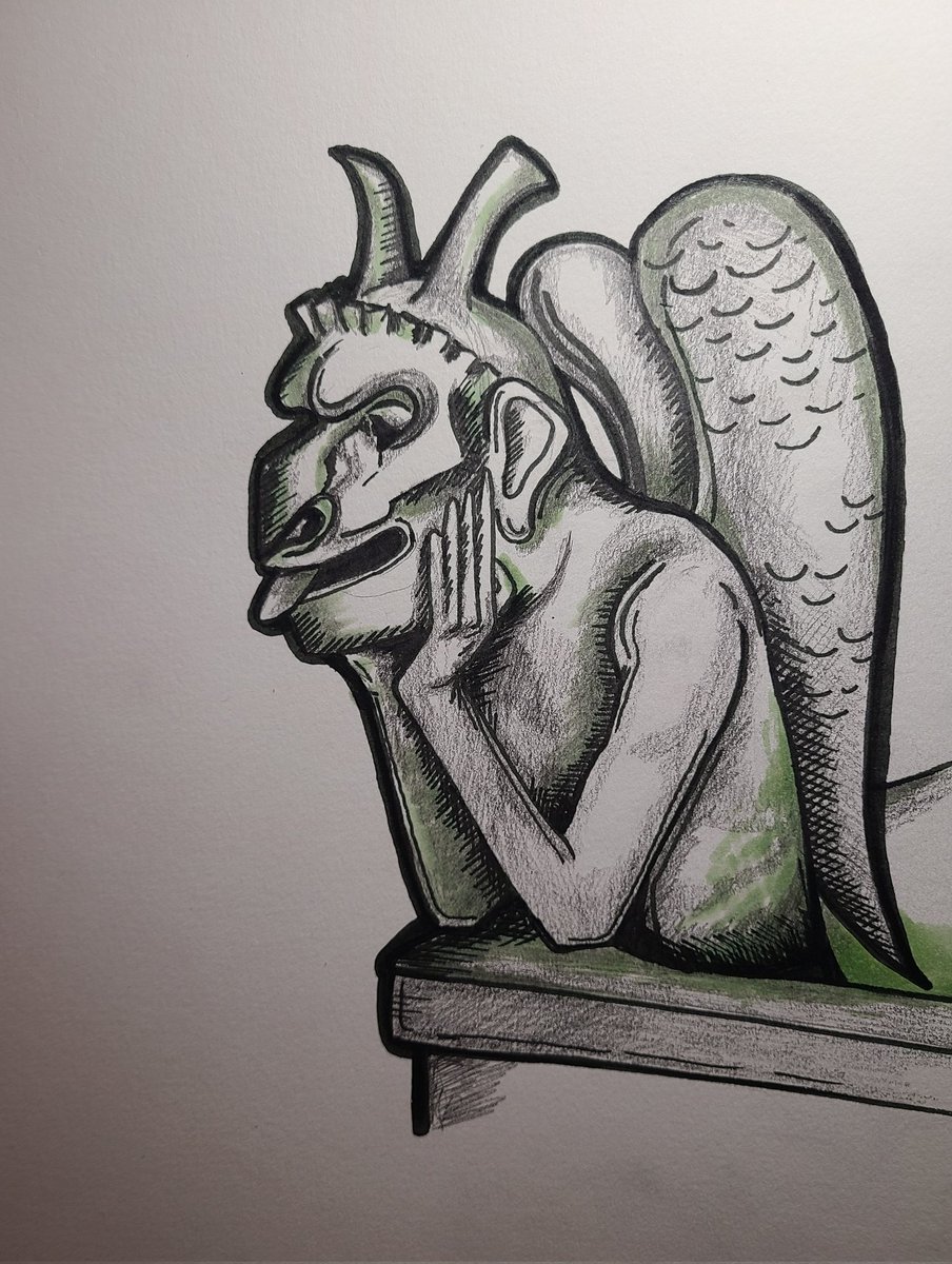 MrsRummenie's tweet photo. #inktober #inktober2022 #gargoyle https://t.co/UCYj6HU485