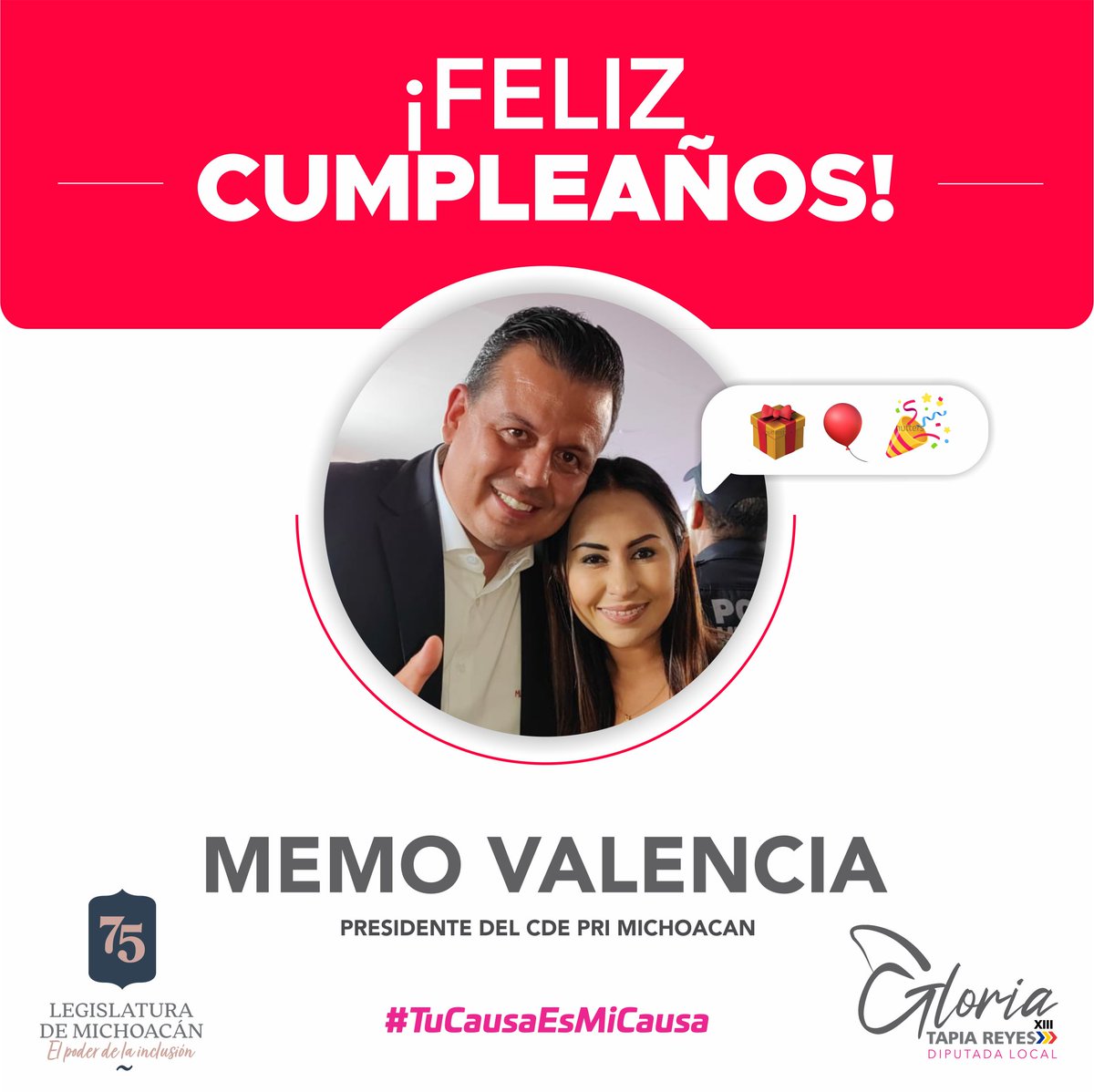 Muchas felicidades <a href="/MemoValenciaR/">Guillermo Valencia</a>. Recibe en tu día nuestros mejores deseos de todos tus amigos del #Distrito13DeZitácuaro. Que este año de vida que comienzas este lleno de más y mejores éxitos.

#GloriaTapia